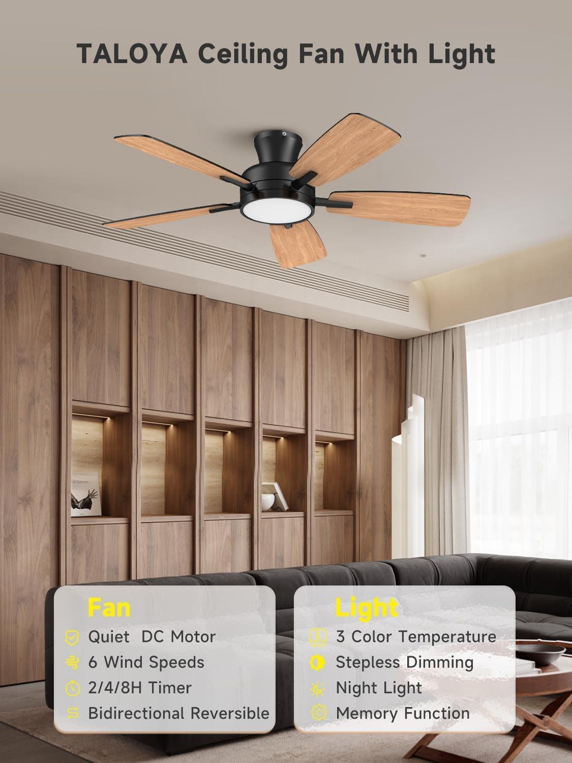 46 Inch Black Ceiling Fan With Remote Dimmable Light 3CCT