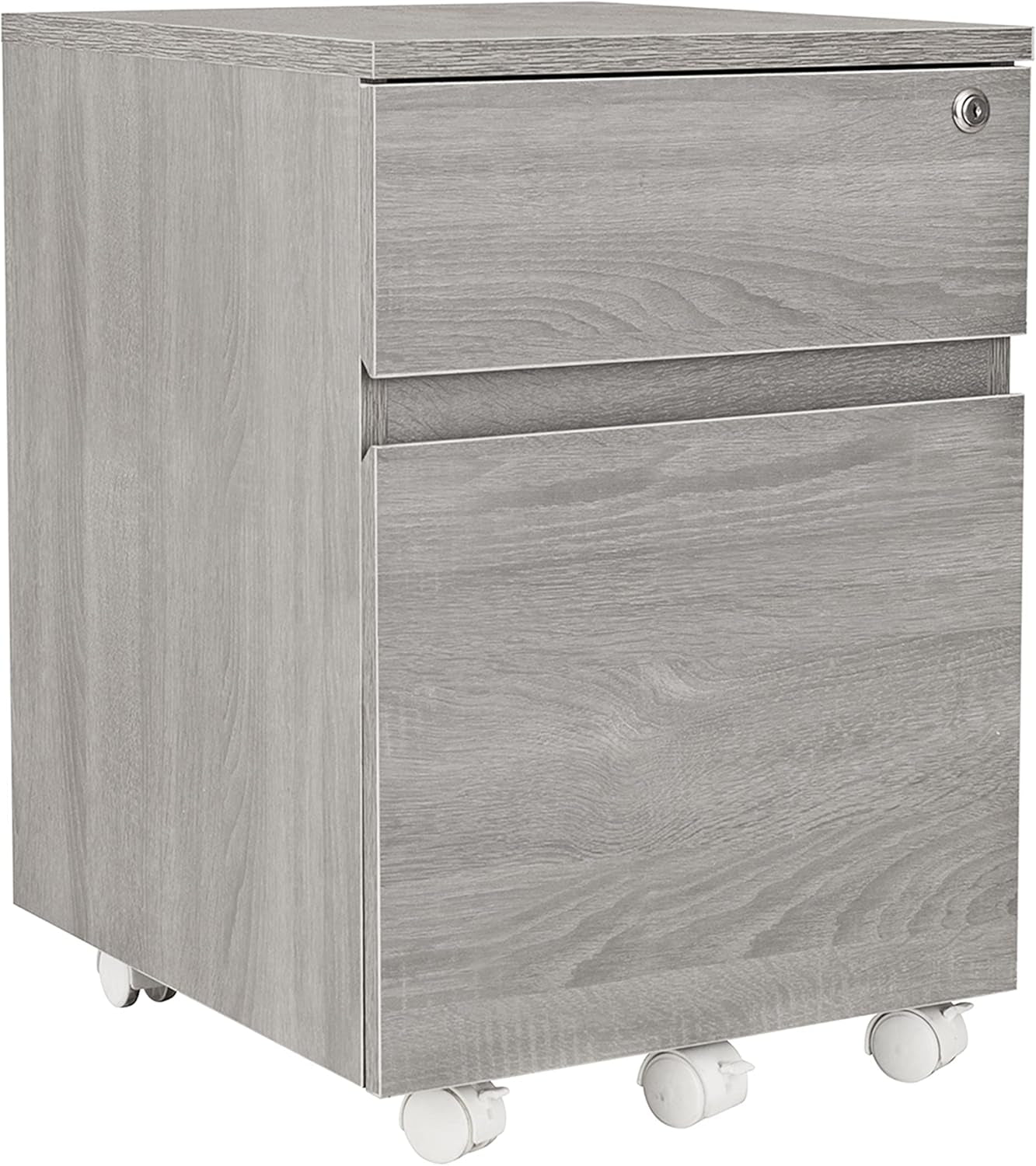 Grey Rolling Locking Two Drawer Vertical Filing Cabinet