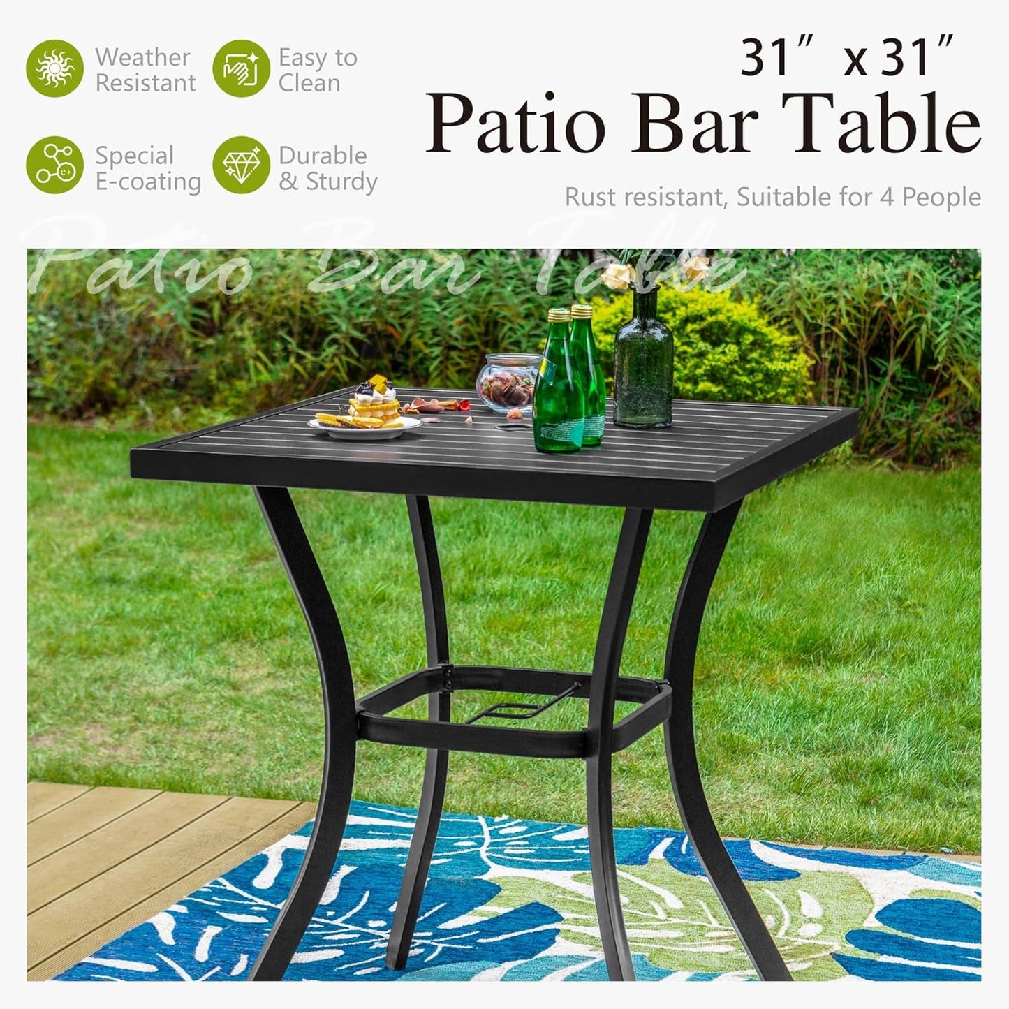 Counter Height Outdoor Bar Set With 2 Swivel Chairs