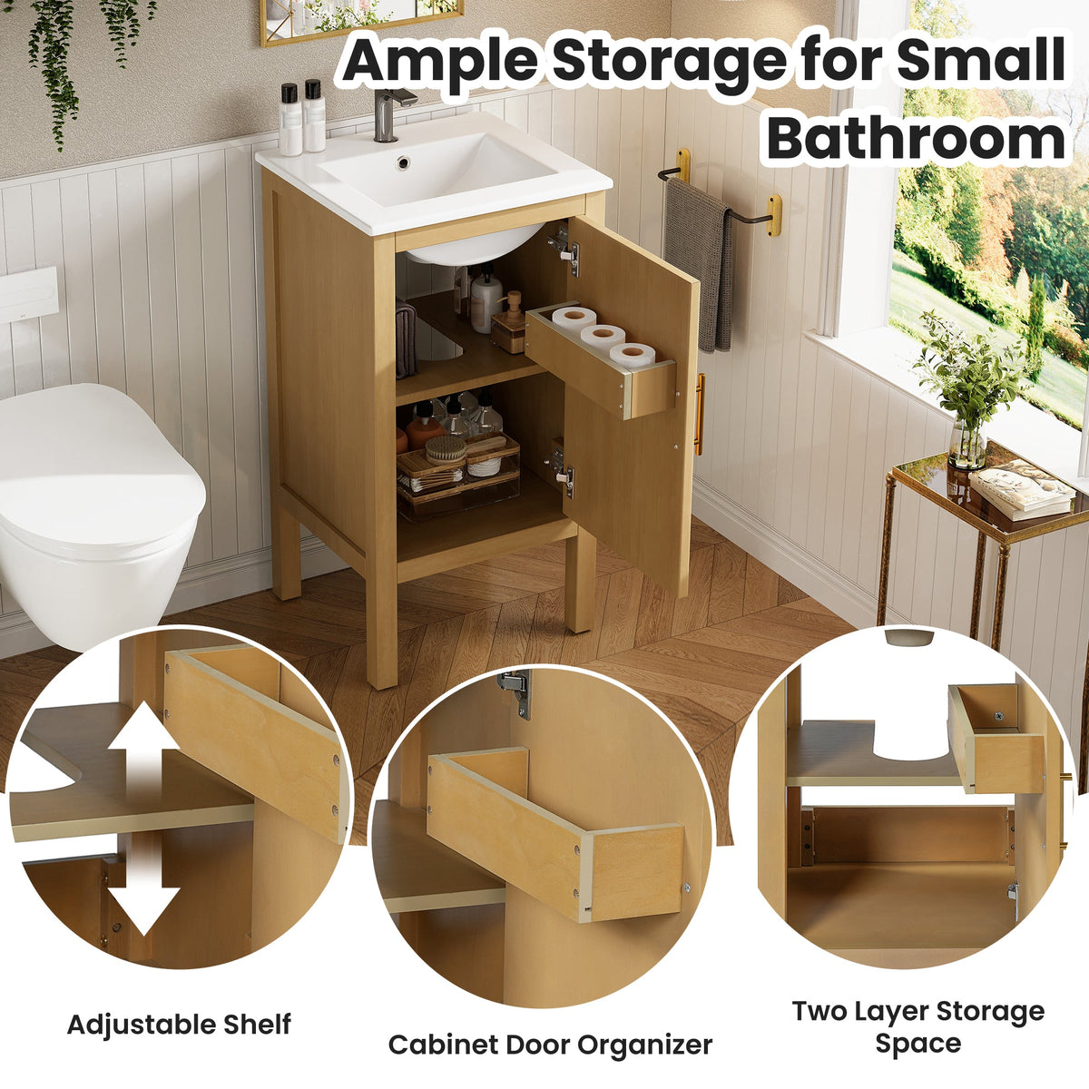18" Bathroom Cabinet with Storage and Ceramic Sink