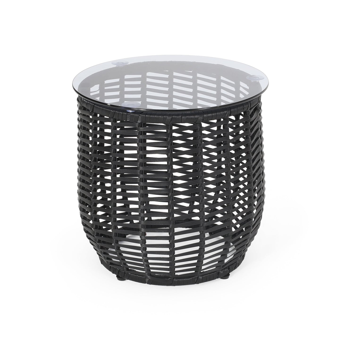 Boho ARIAS Side Table with Tempered Glass Top and Rattan Wrap