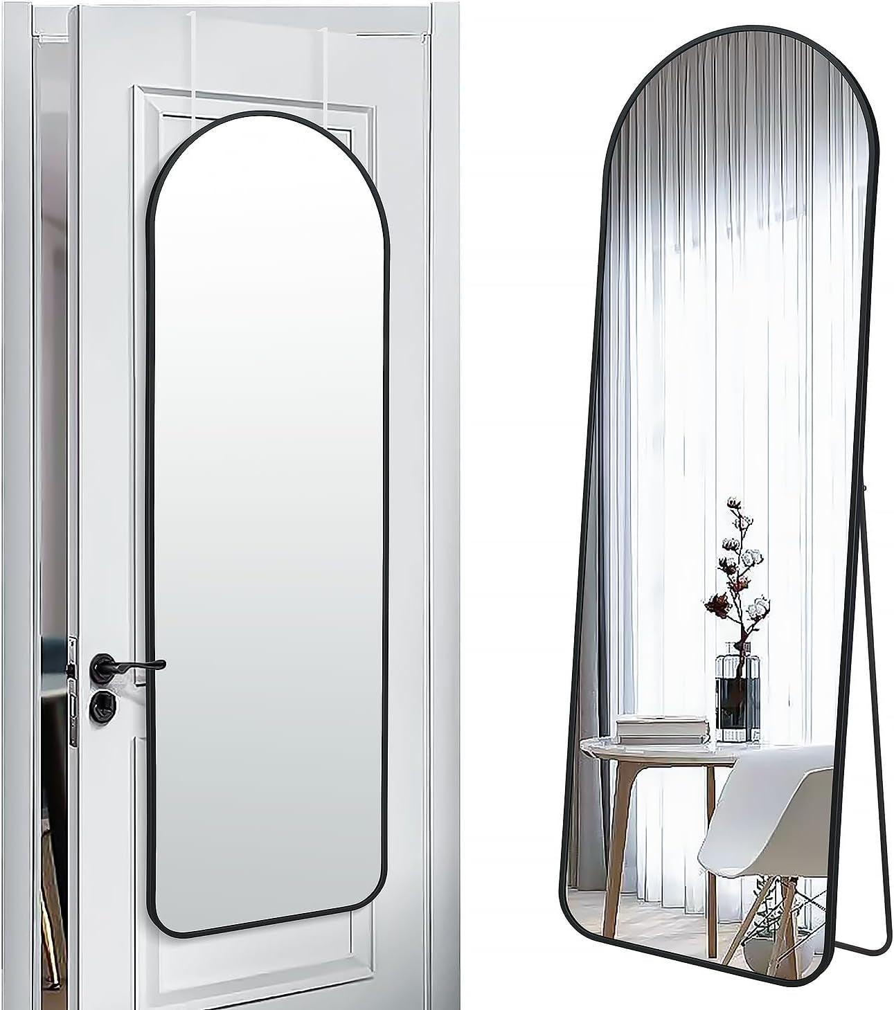 Black 57 Inch Full Length Arch Mirror For Entryway