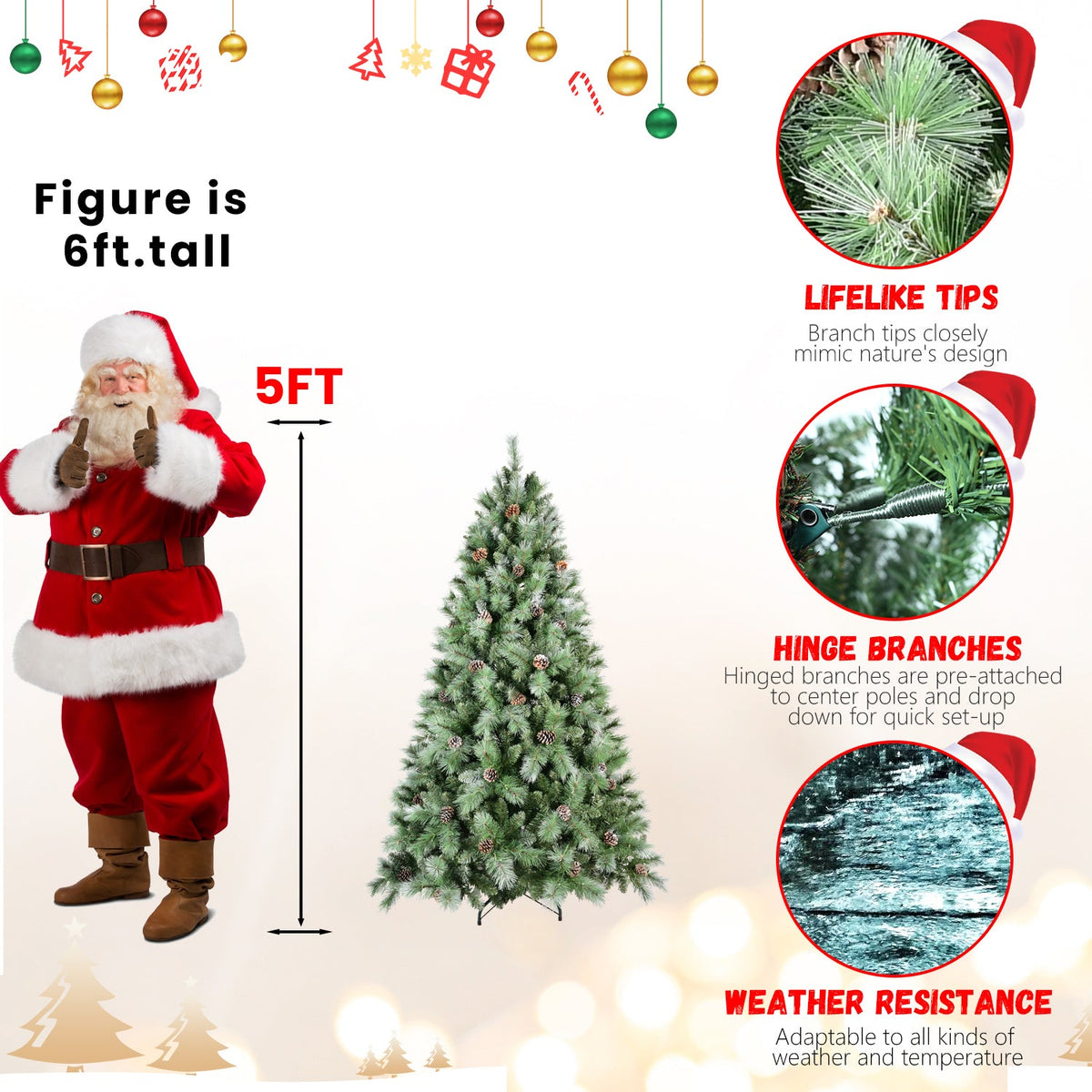 5FT Christmas Tree with 51 Pine Cones