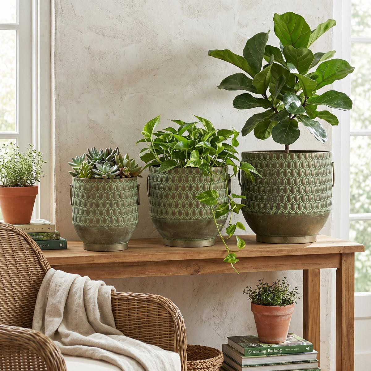 S/3 Textured Garden Pots & Planters