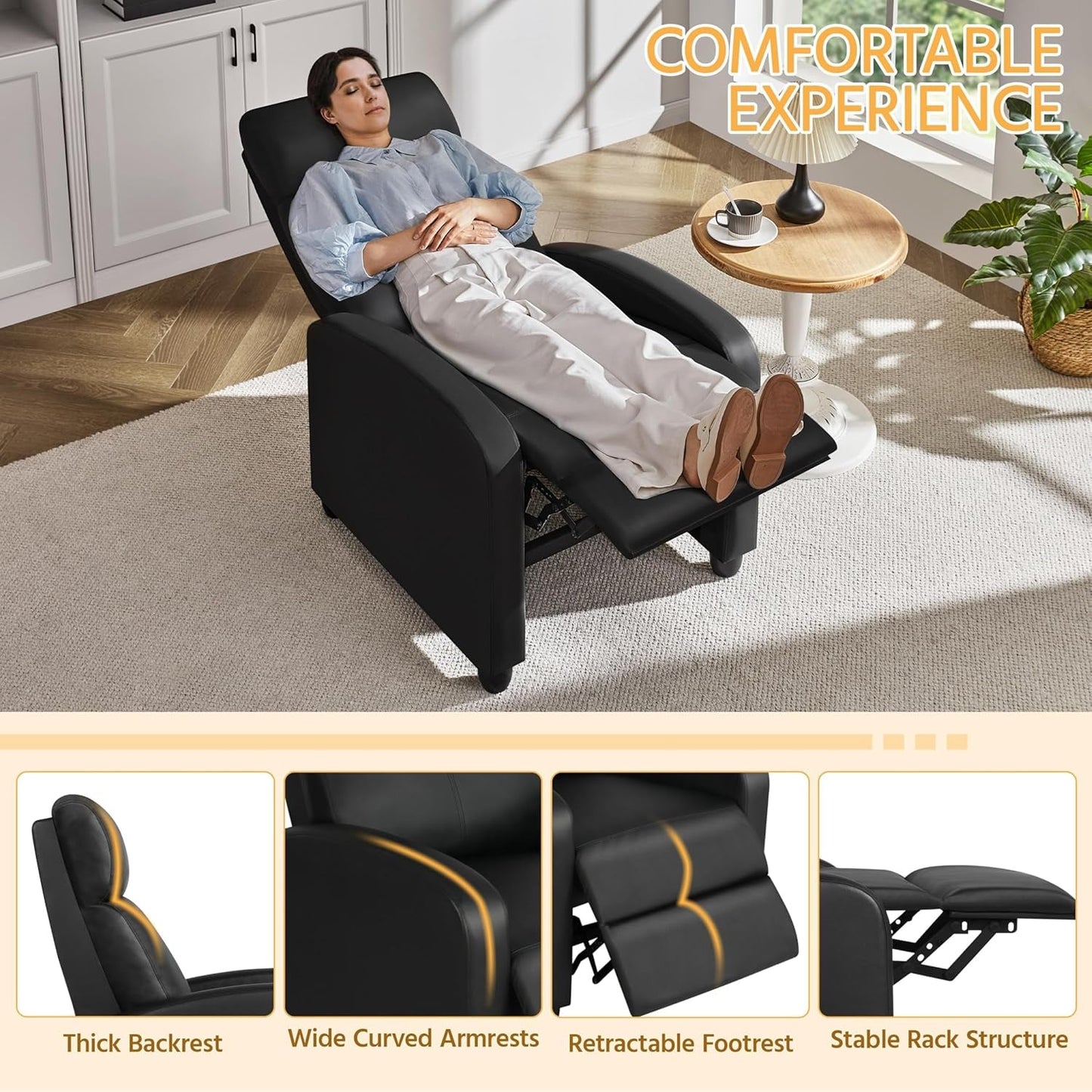 Modern Recliner Sofa With Lumbar Support And Plush Comfort