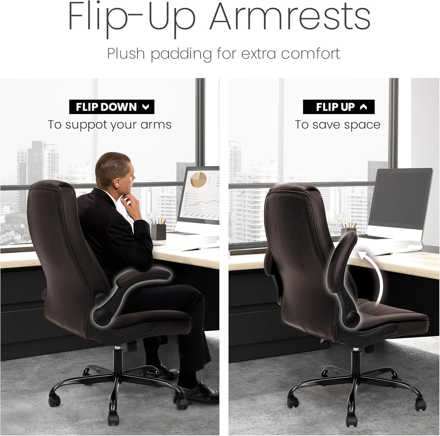 Brown PU Leather Office Chair With Adjustable Height