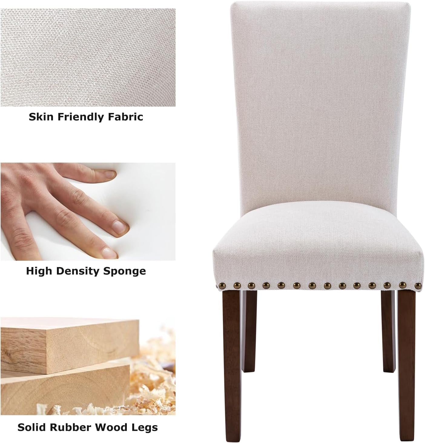 Beige Linen Upholstered High Back Counterheight Chairs