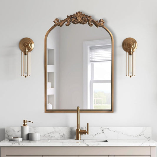 Antique Gold Baroque Arched Wall Mirror 19x27 Decor