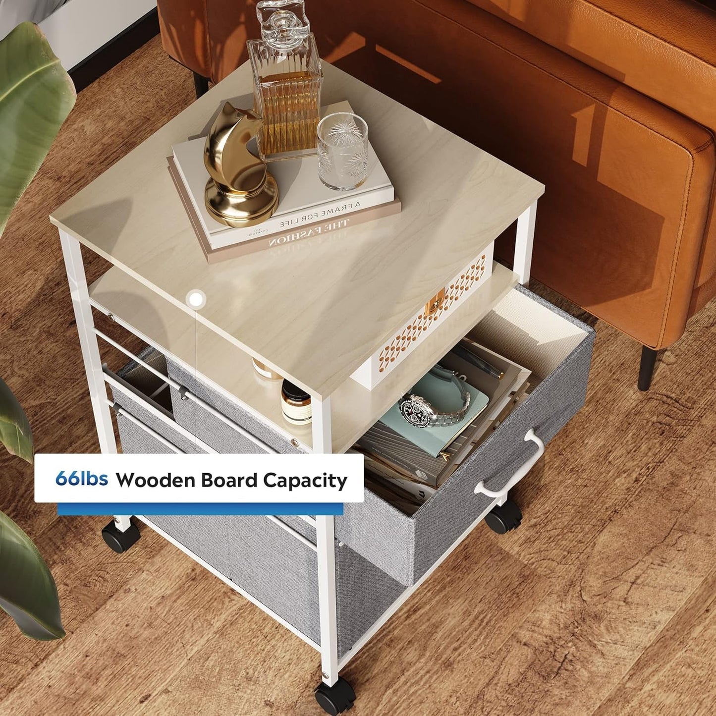 2 Drawer Mobile File Cabinet Rolling Printer Stand With Open Storage Shelf Light Grey