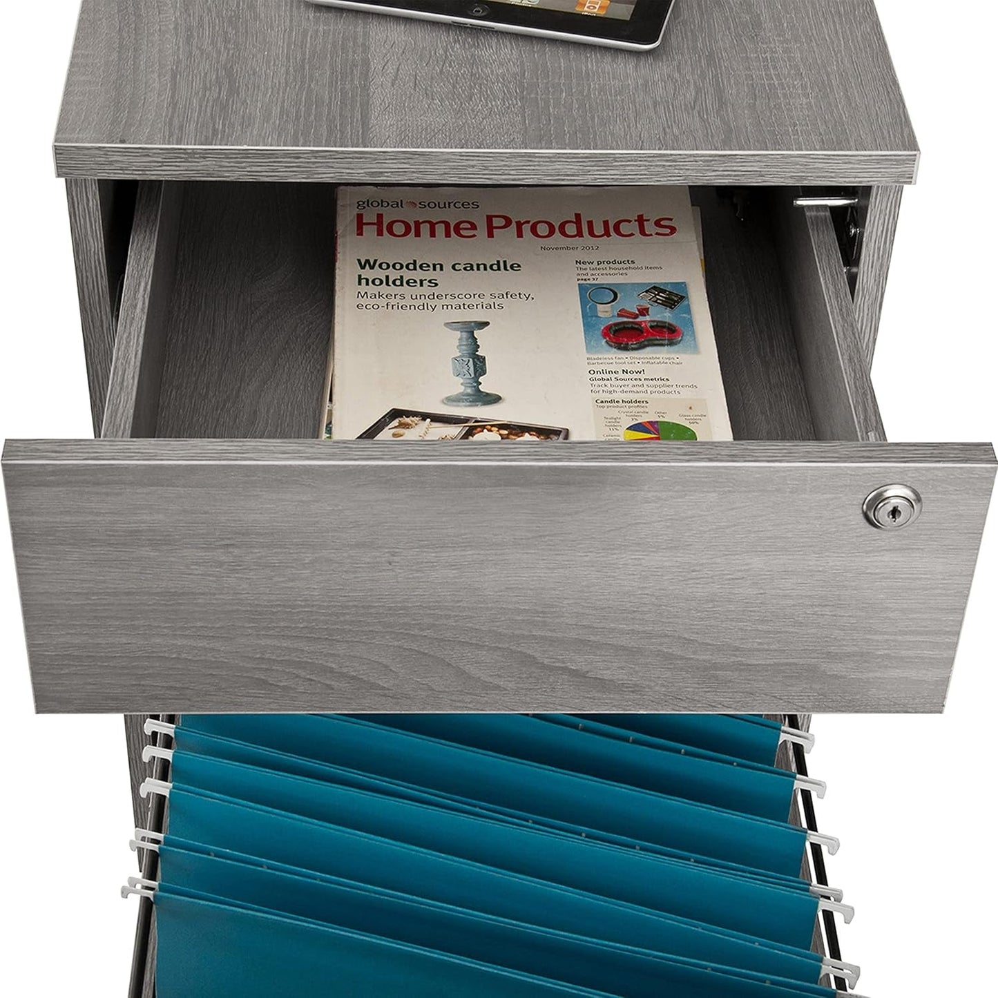 Grey Rolling Locking Two Drawer Vertical Filing Cabinet