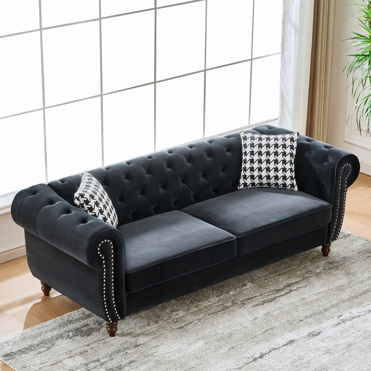 Chesterfield Velvet Upholstery Fabric Sofa - 3 Seater