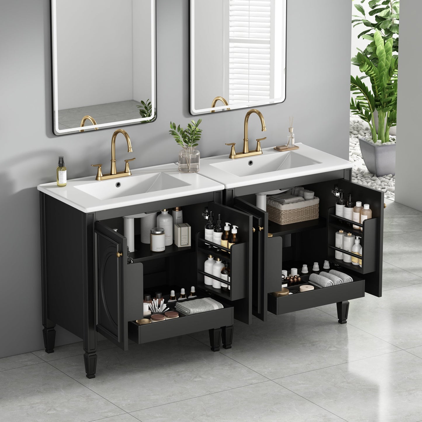 60" Bathroom Vanity with Double Sink Combo Set