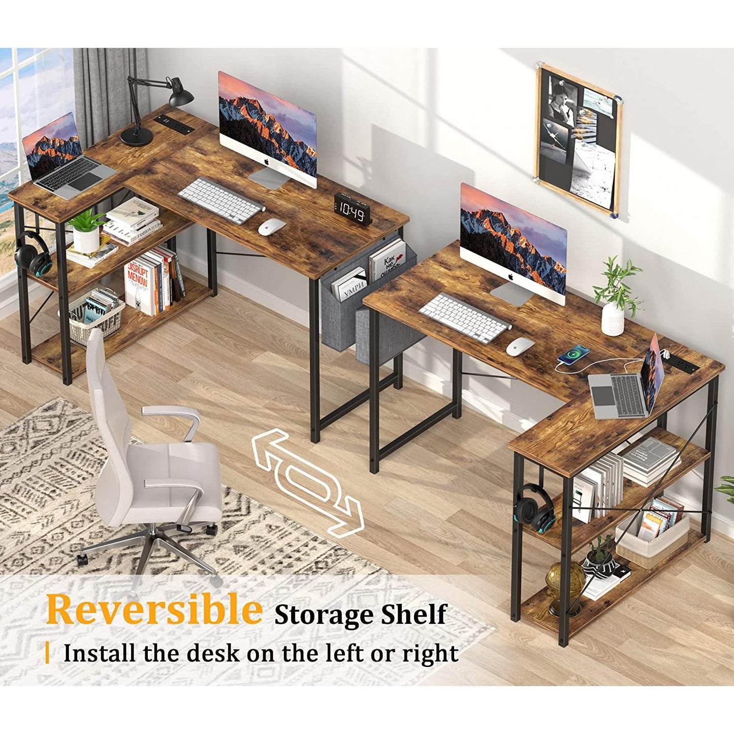 L Shaped Desk With 2 USB Ports And Outlets For Home Office