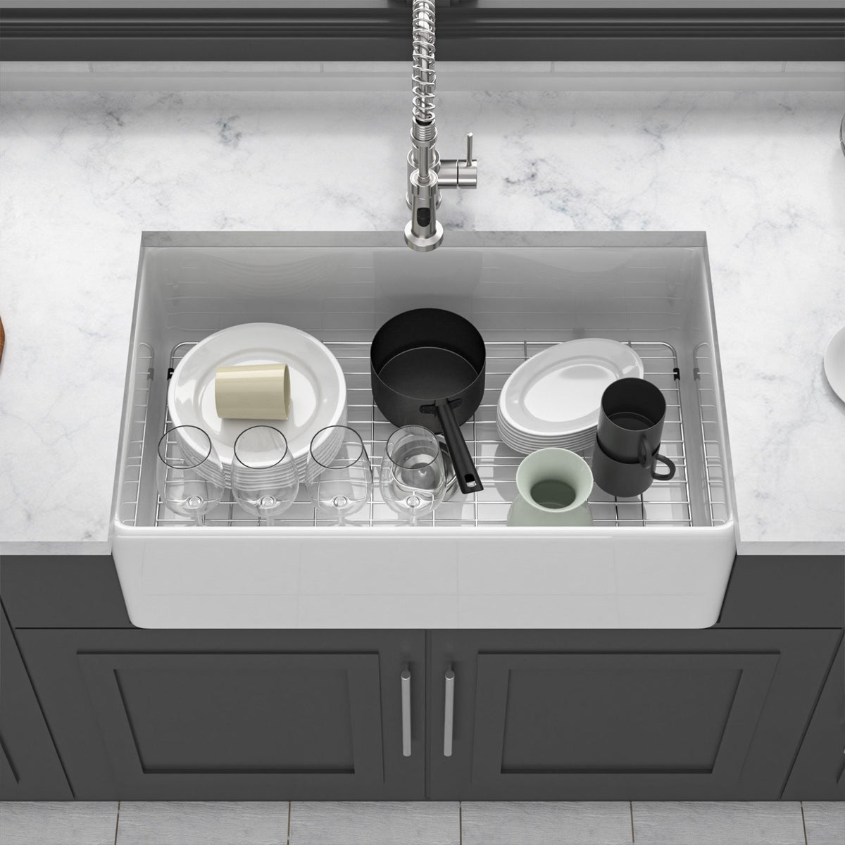 White Kitchen Sink - 33 x 18 x 10 Inch
