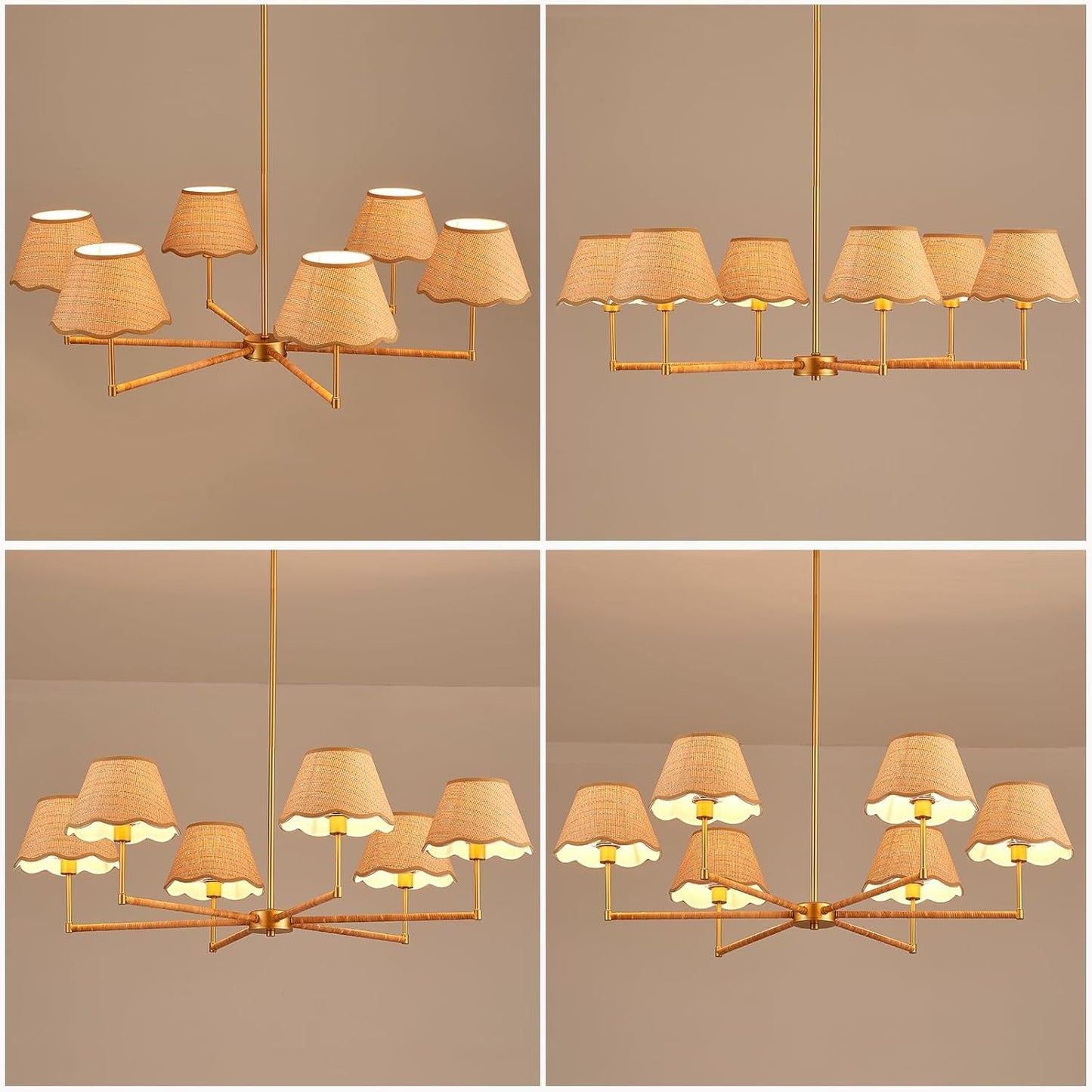 39 Inch Boho Rattan Chandelier Pendant Light 6 Lights