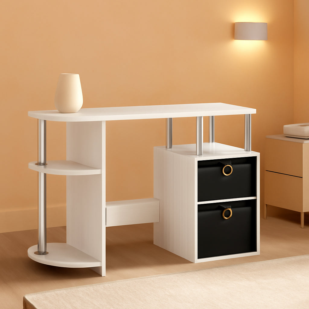 Jaya Simplistic Computer Desk White Oak With Storage