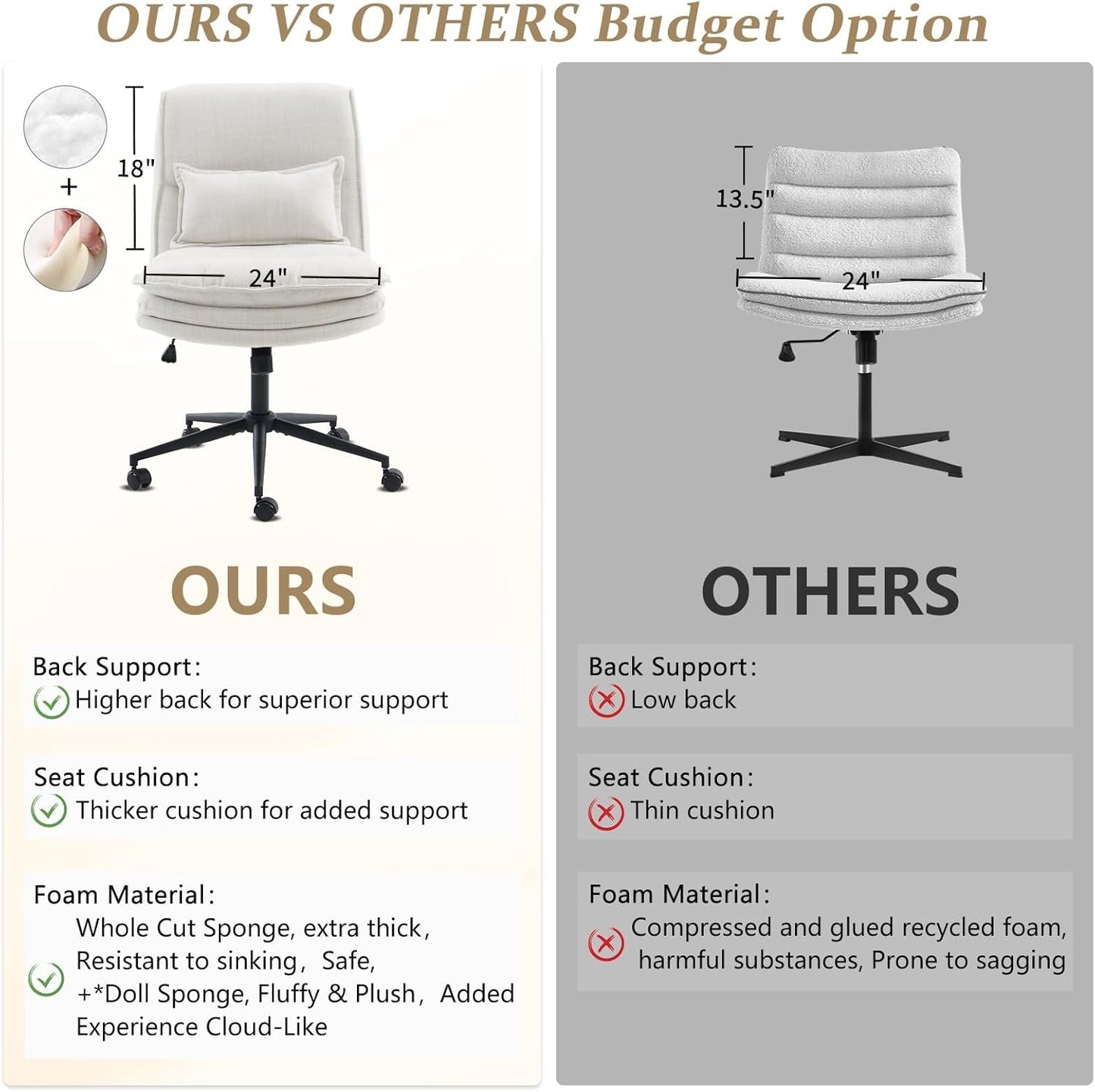 Cloud Criss Cross Office Chair Beige Fabric 18in High Back