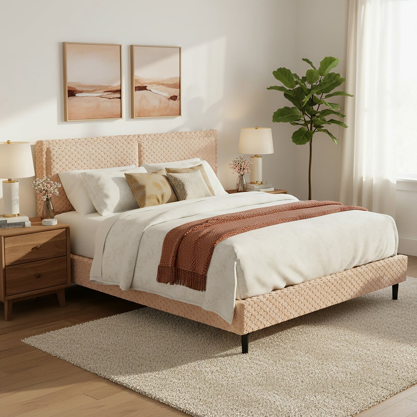 Simple Modern Camel Plush Soft Bed — King Size