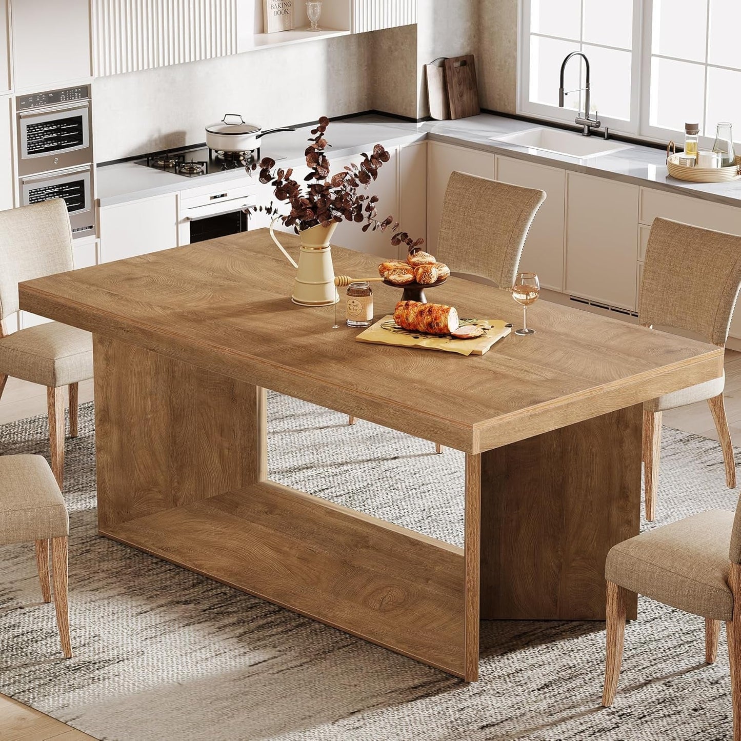 63 Inch Brown Farmhouse Dining Table Seats Four To Six