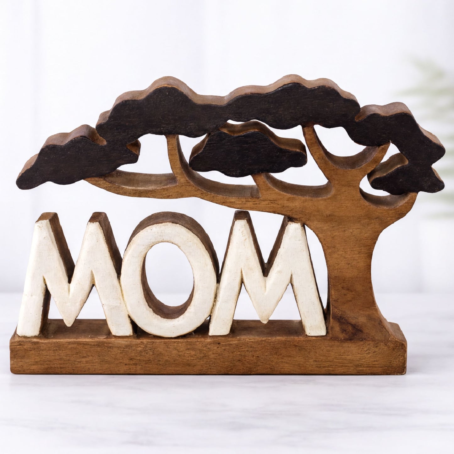 Wooden Mom Sculpture – Handmade Wooden Sign | Rustic Acacia Wood Plaque Gift