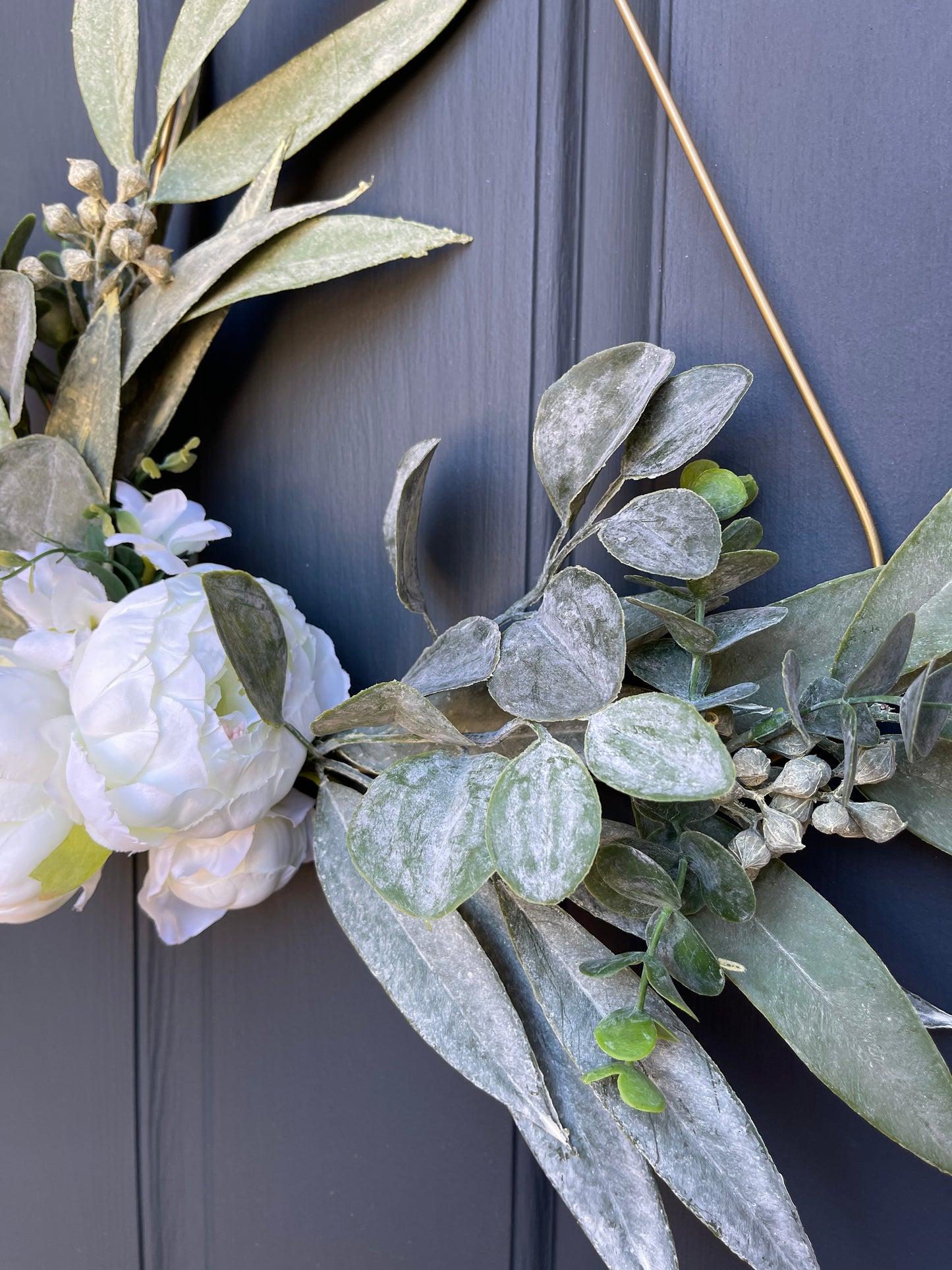 White Peony Eucalyptus Teardrop Wreath