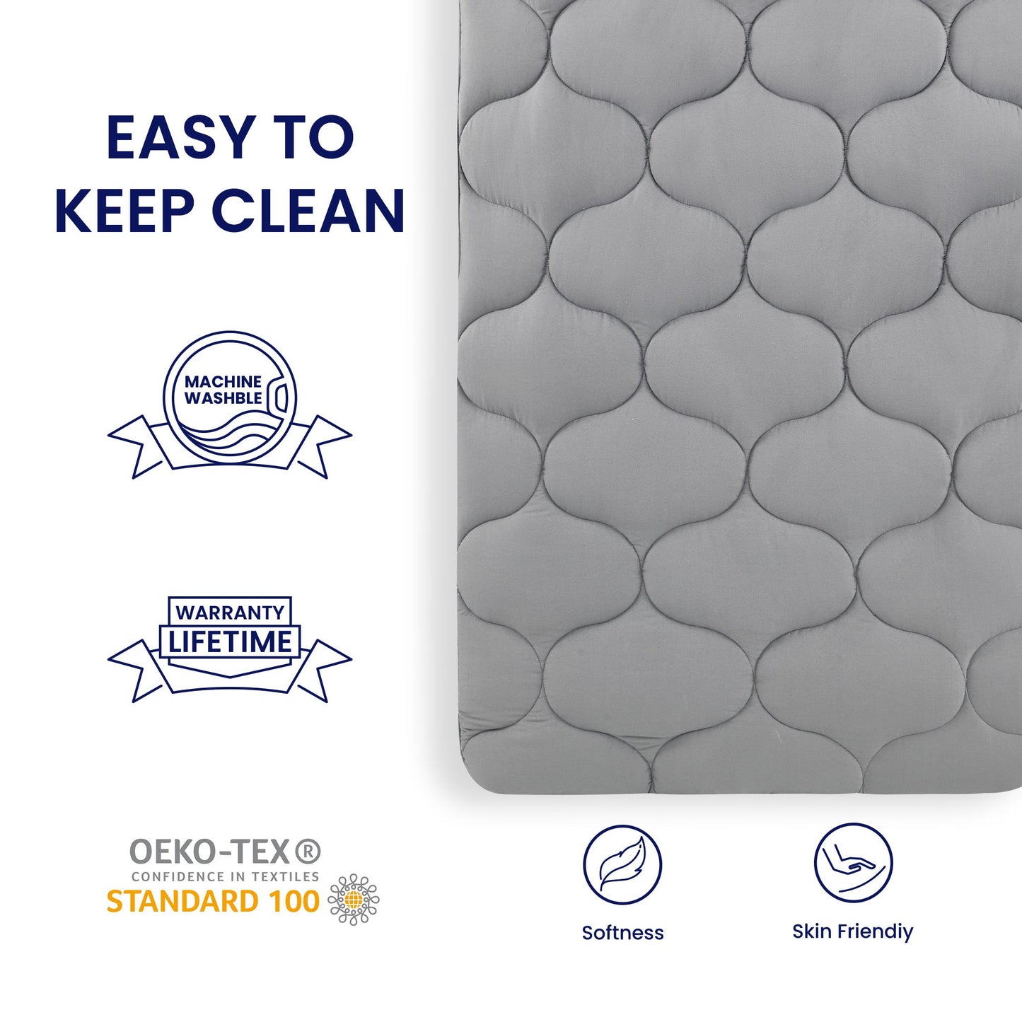 Quilted Fitted Mattress Pad-Grey