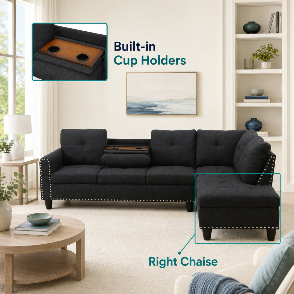69.5" x 97.5" L-Shaped 2 Pieces Sectional Sofa