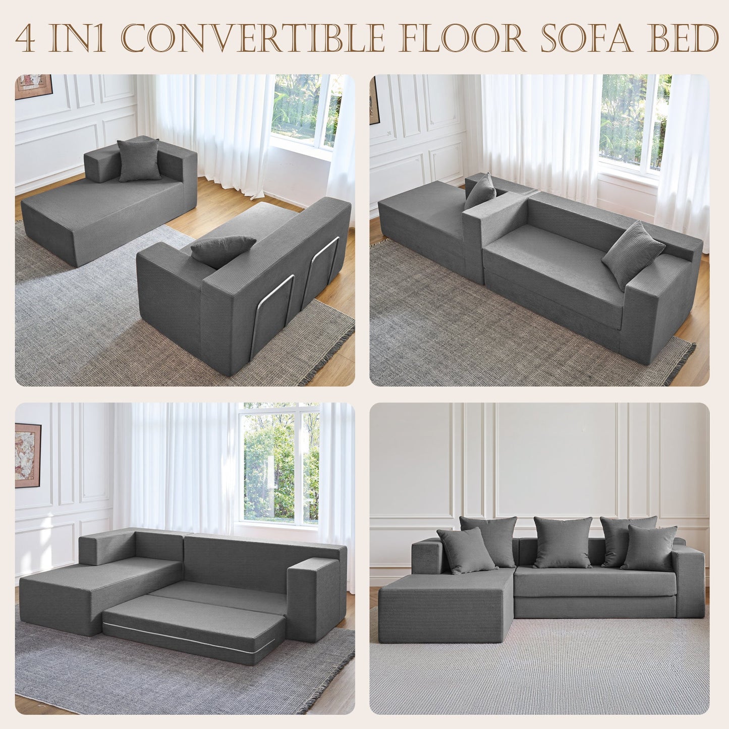 106.5" Convertible L-Shaped Sectional Sofa Bed