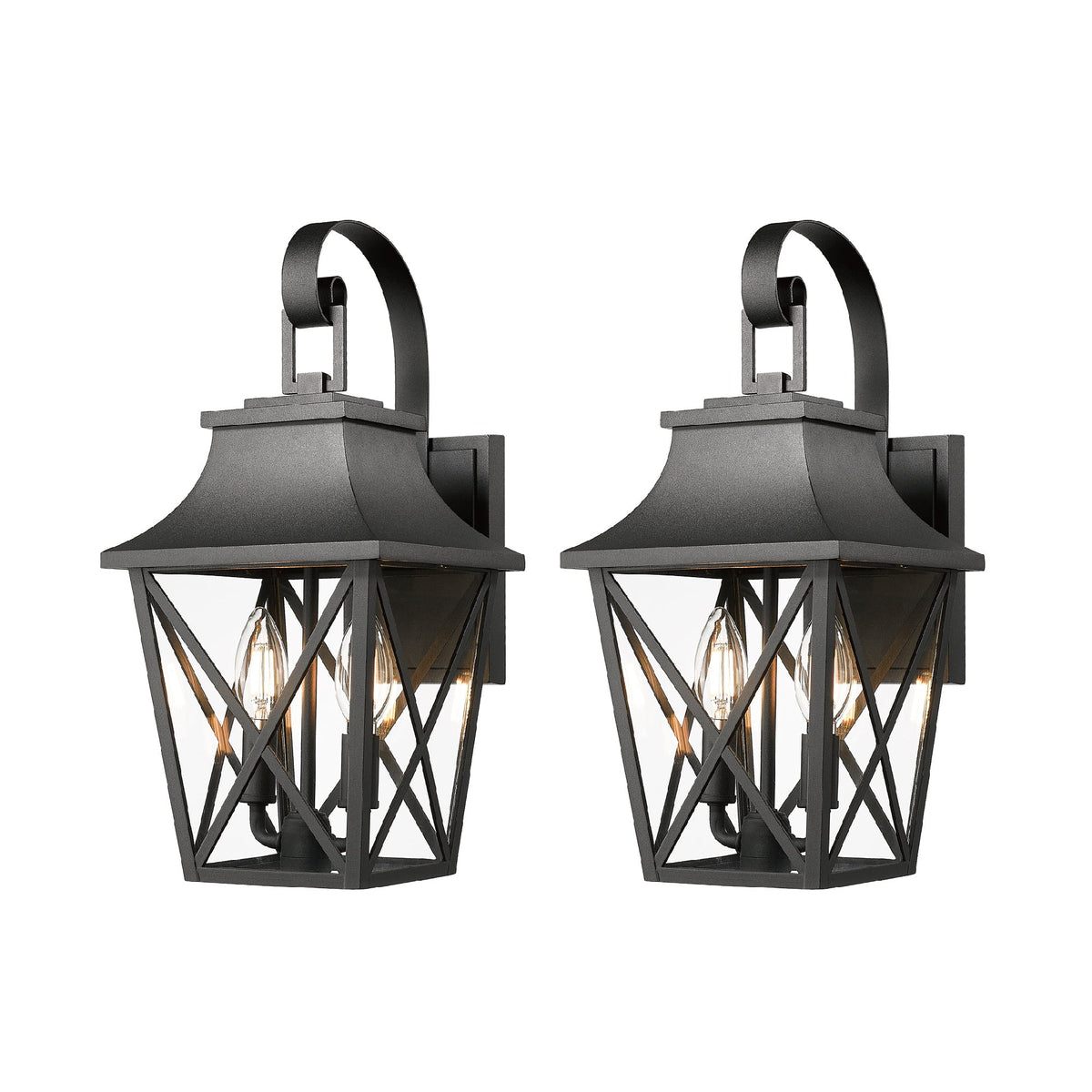Black Outdoor Wall Lantern 2-Light Set