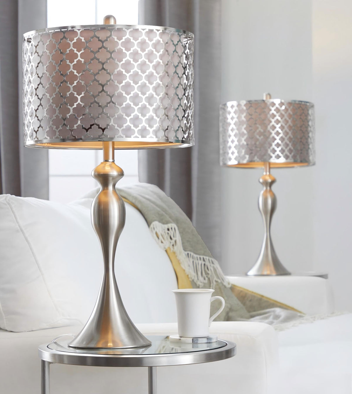27" Contemporary Metal Table Lamp in Brushed Nickel