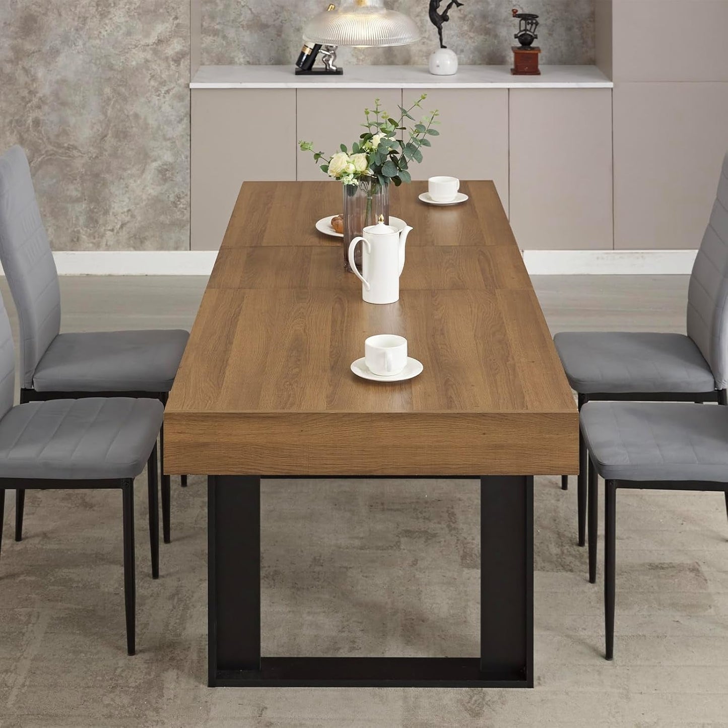 63 Inch Extendable Dining Table Walnut Brown Dining Room