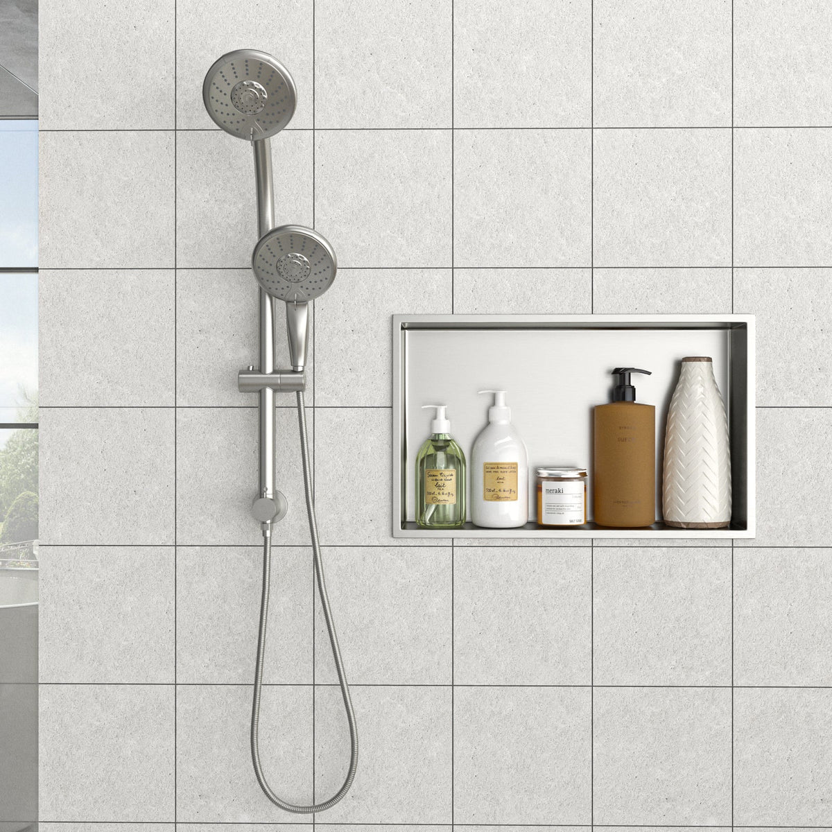 21" x 13" Stainless Steel Shower Niche, Brushed Nickel
