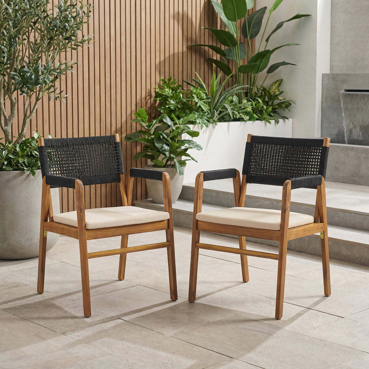 Outdoor Acacia Wood Dining Armchair with Cushion