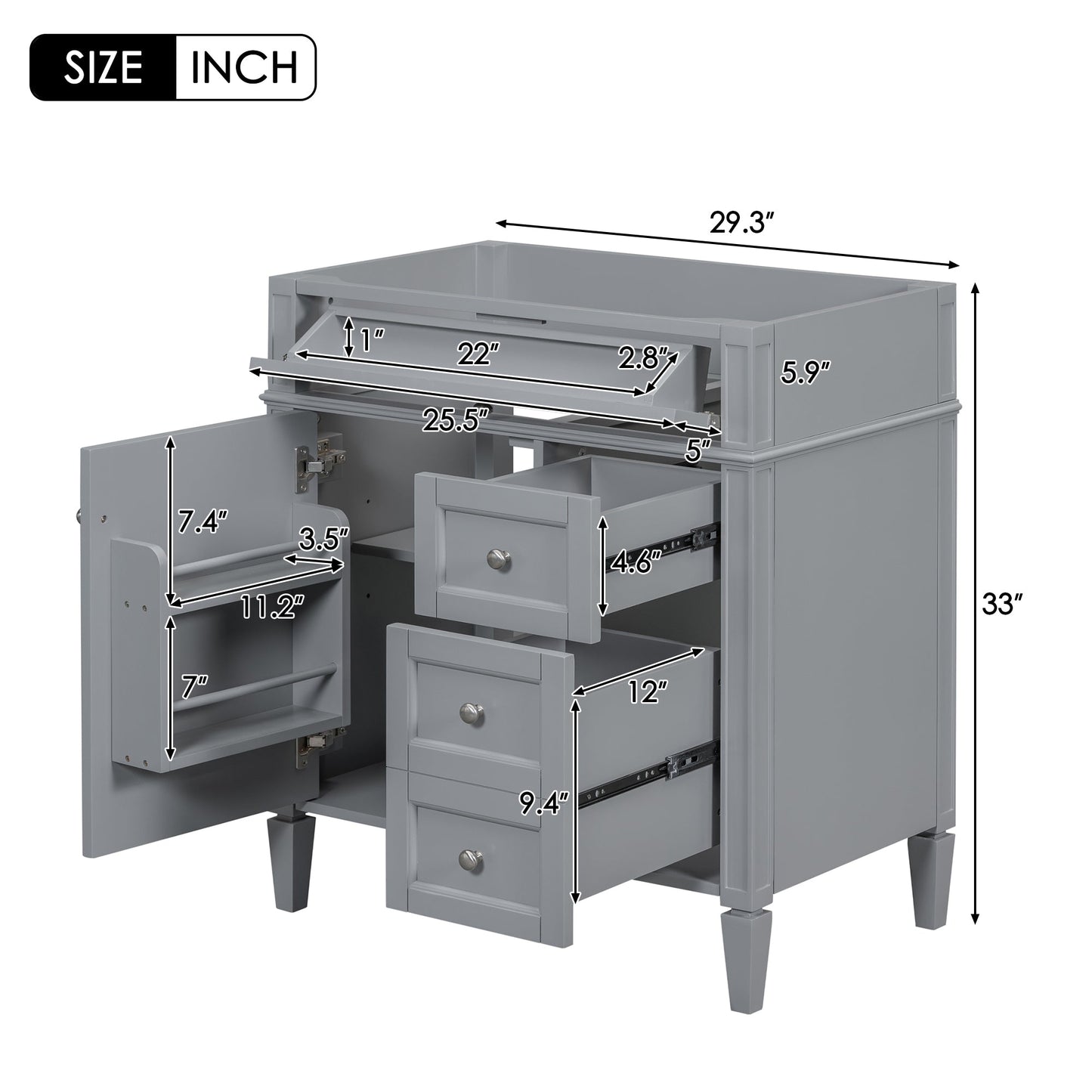 30" Bathroom Vanity Without Top Sink