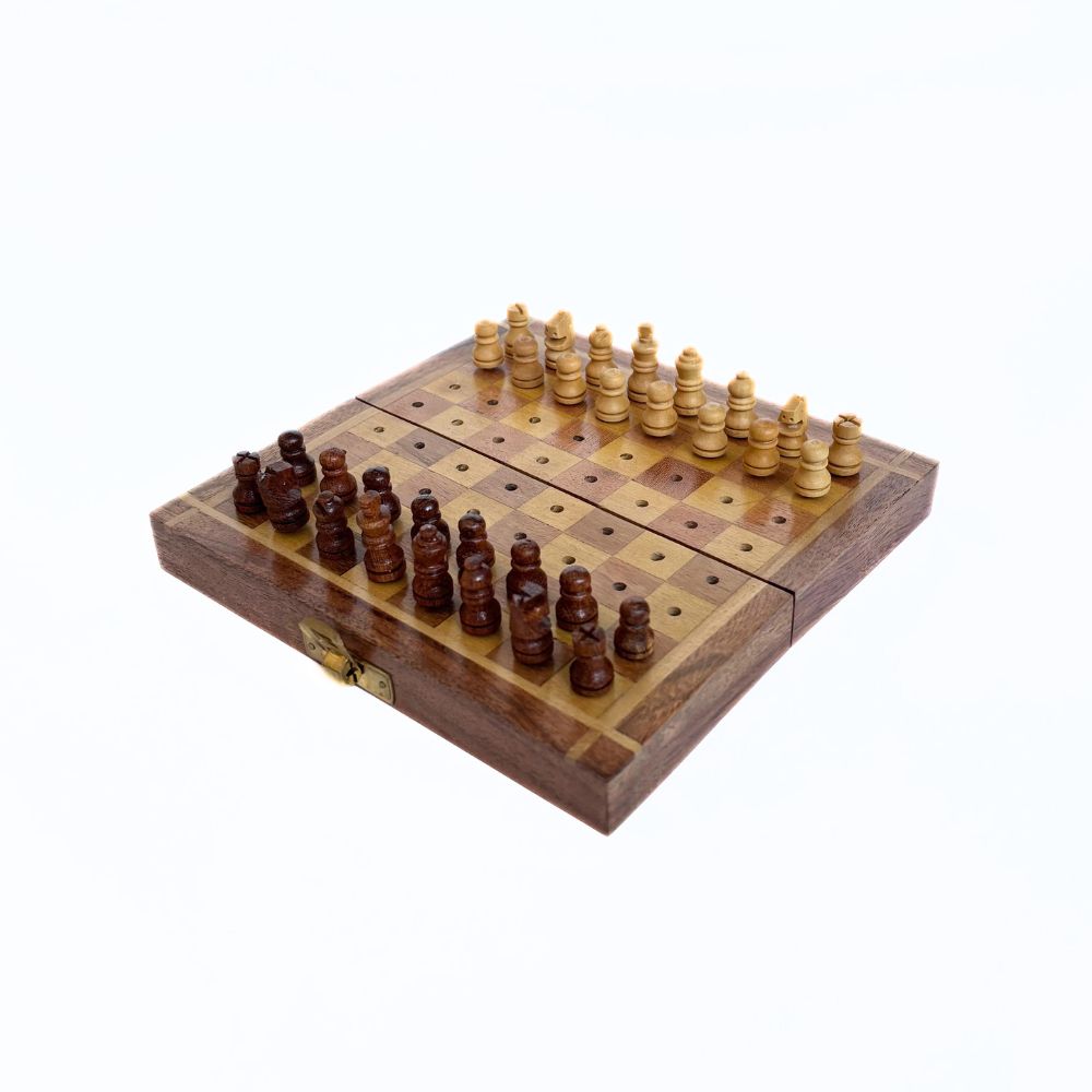 Acacia Wood Travel Chess Set