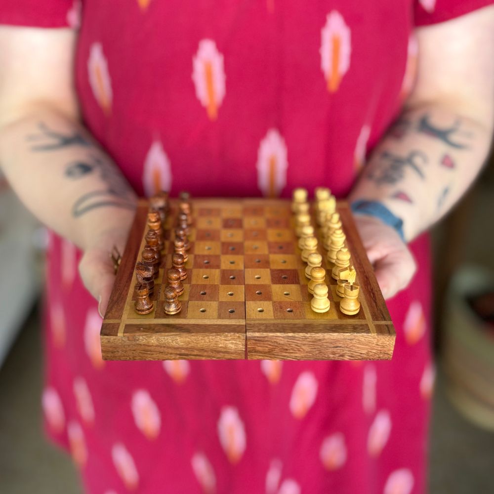 Acacia Wood Travel Chess Set