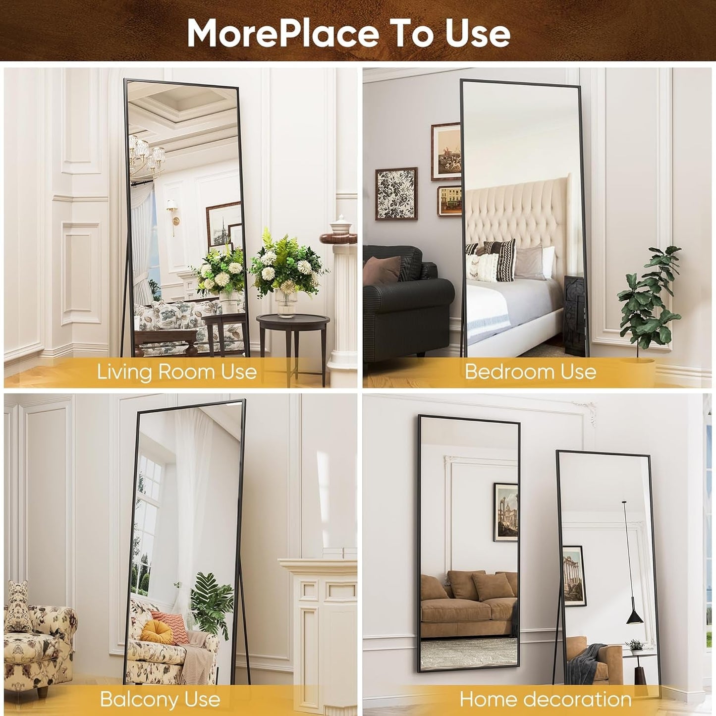 71x28 Inch Black Full Length Floor Mirror For Bedroom