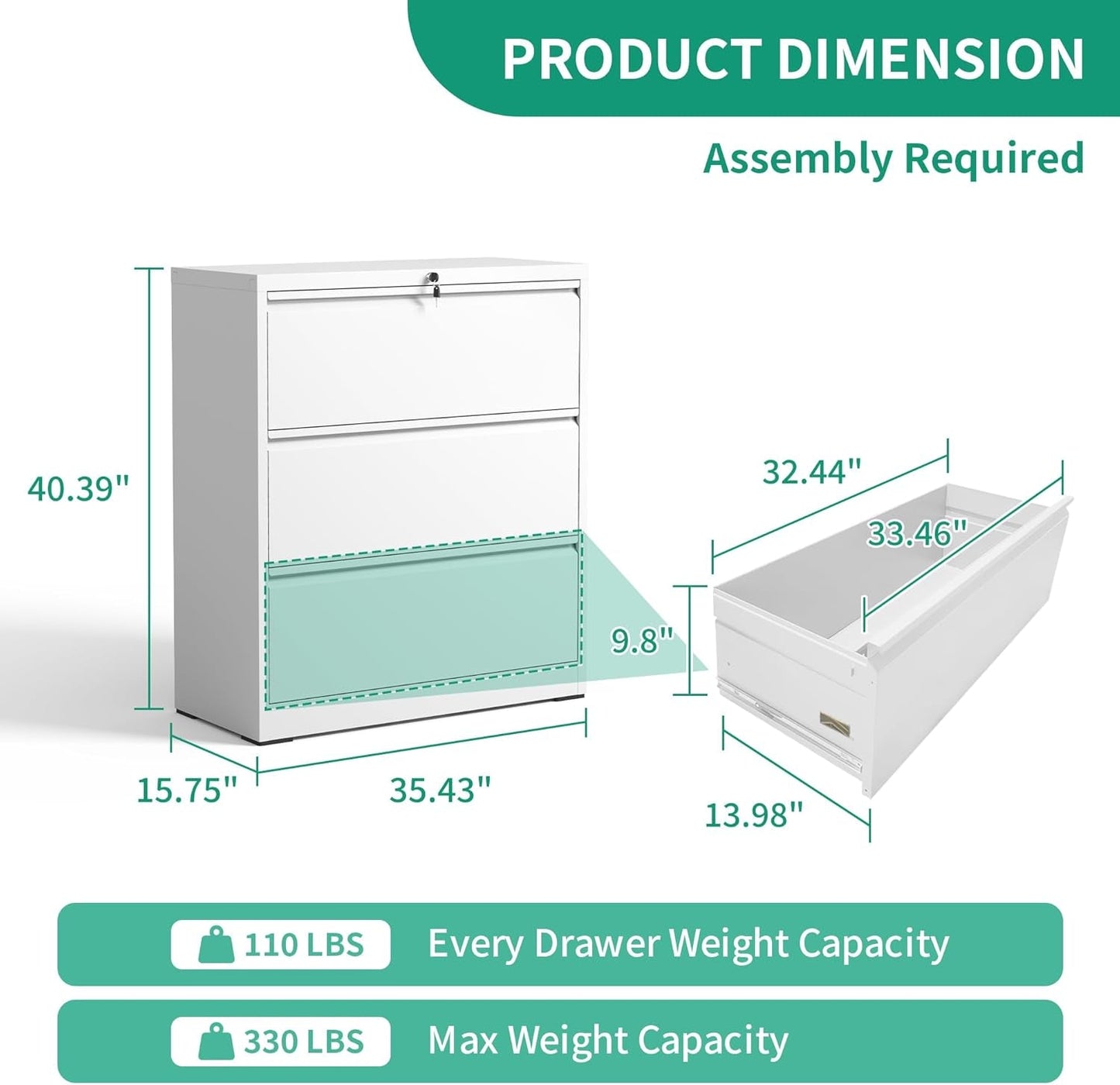 Lateral File Cabinet With 3 Drawers Metal Home Office
