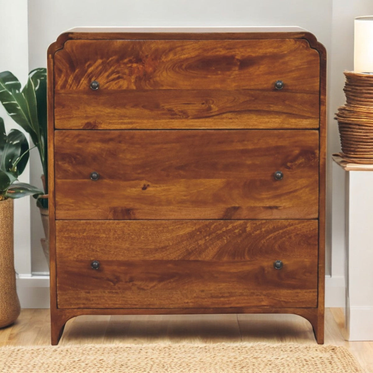 Solid Wood Newton Chest, 3-Drawers, Chestnut