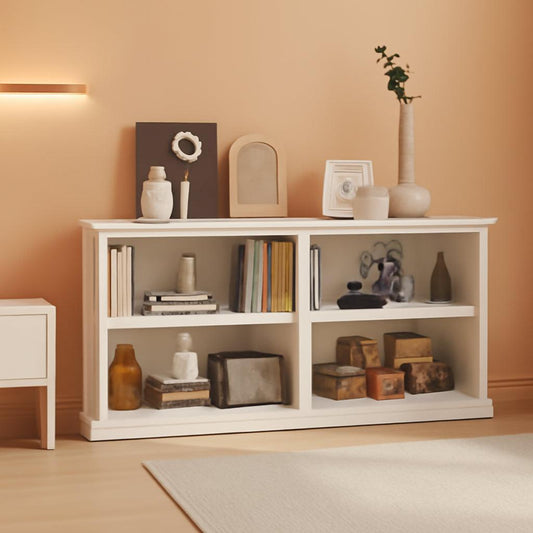 White Double Wide Bookshelf 64 Inch 2 Tier Storage Unit