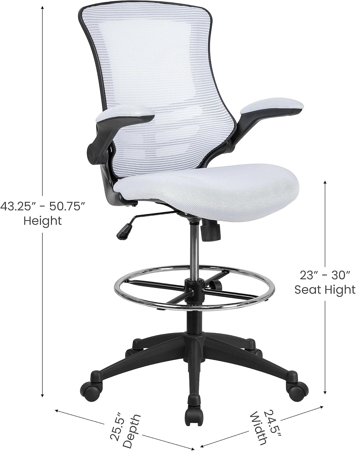 White Mesh Ergonomic Drafting Chair With Flip Up Arms