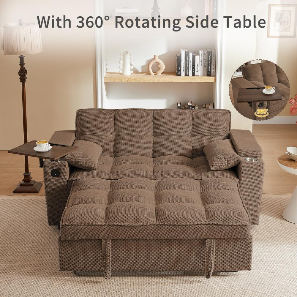 65 Inches Durable Convertible Sleeper Sofa ChocolateBrown