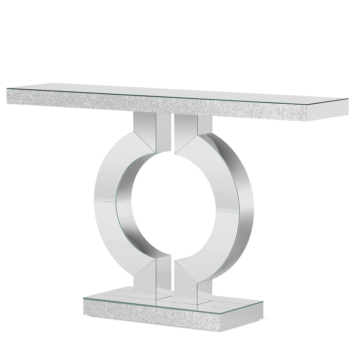 43" Modern Mirrored Console Table with O-Shaped Base