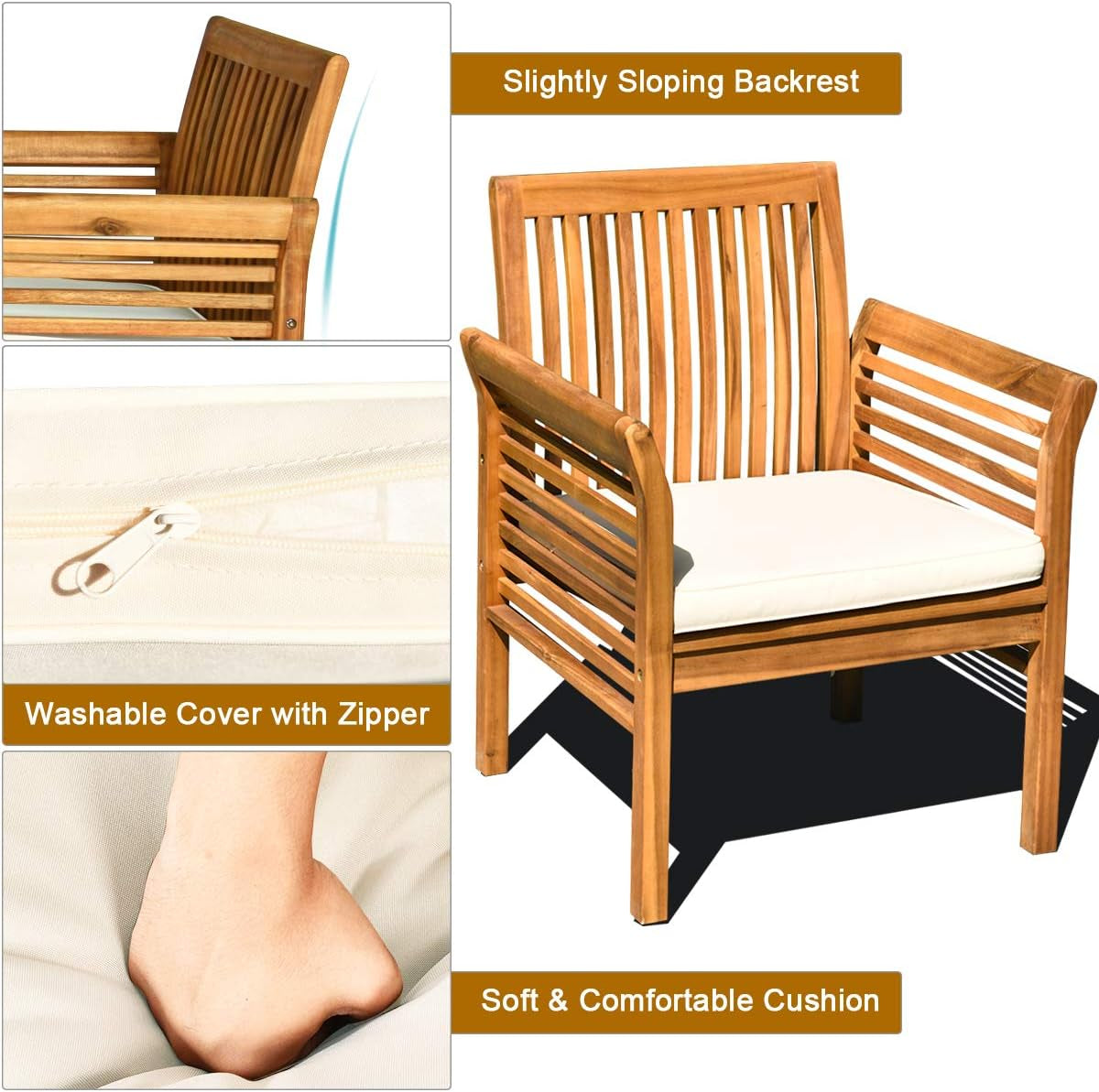 Outdoor Acacia Wood 4 Piece Sofa Set With Water Resistant Cushions Coffee Table