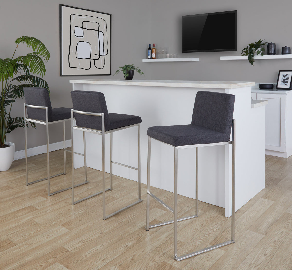 30" Contemporary High Back Barstool in Stainless Steel
