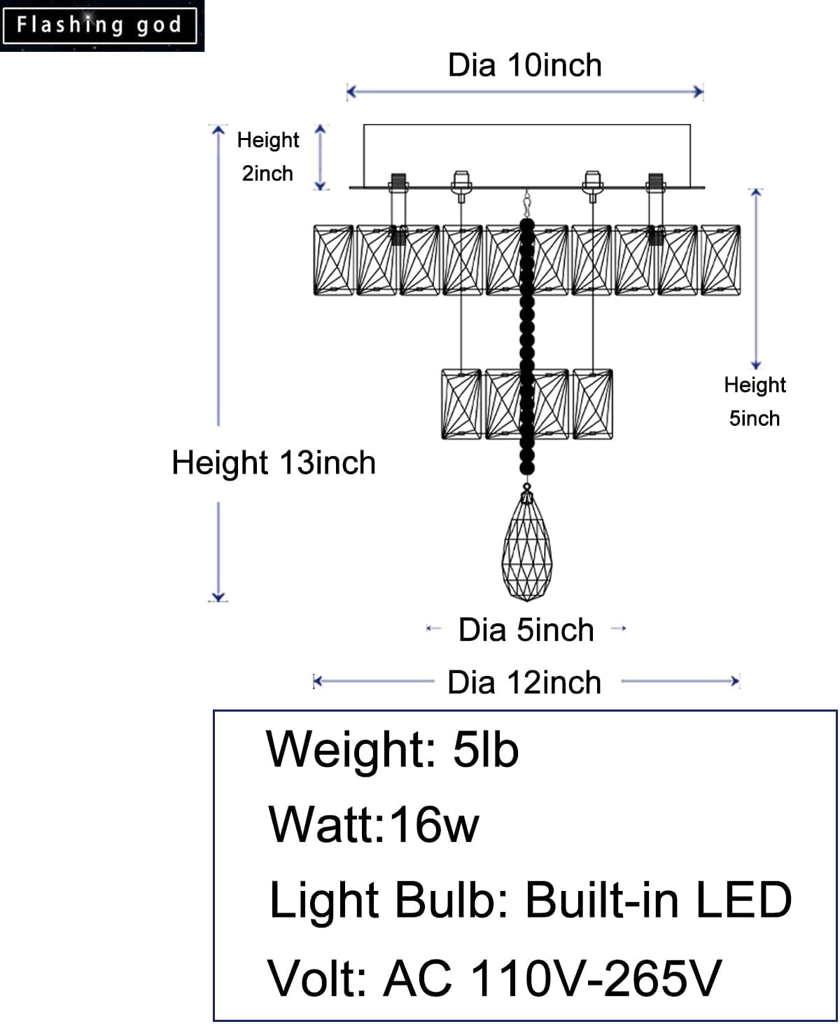 Gold Crystal Chandelier 12 Inch Dimmable Flush Mount