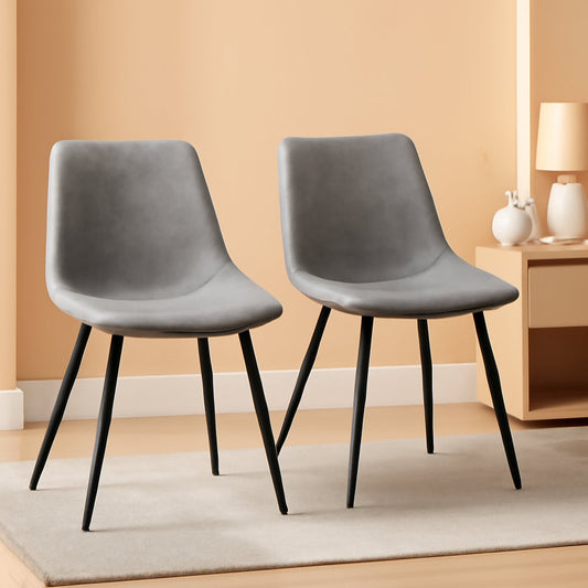 Dining Chairs Set Of 2 Grey Faux Leather With Metal Legs