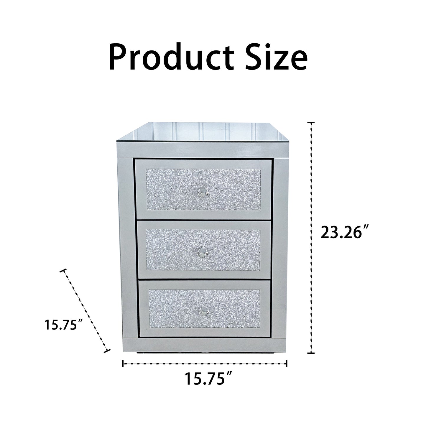 3-Drawer Mirrored Nightstand Bedside Table Glass Accent End Table