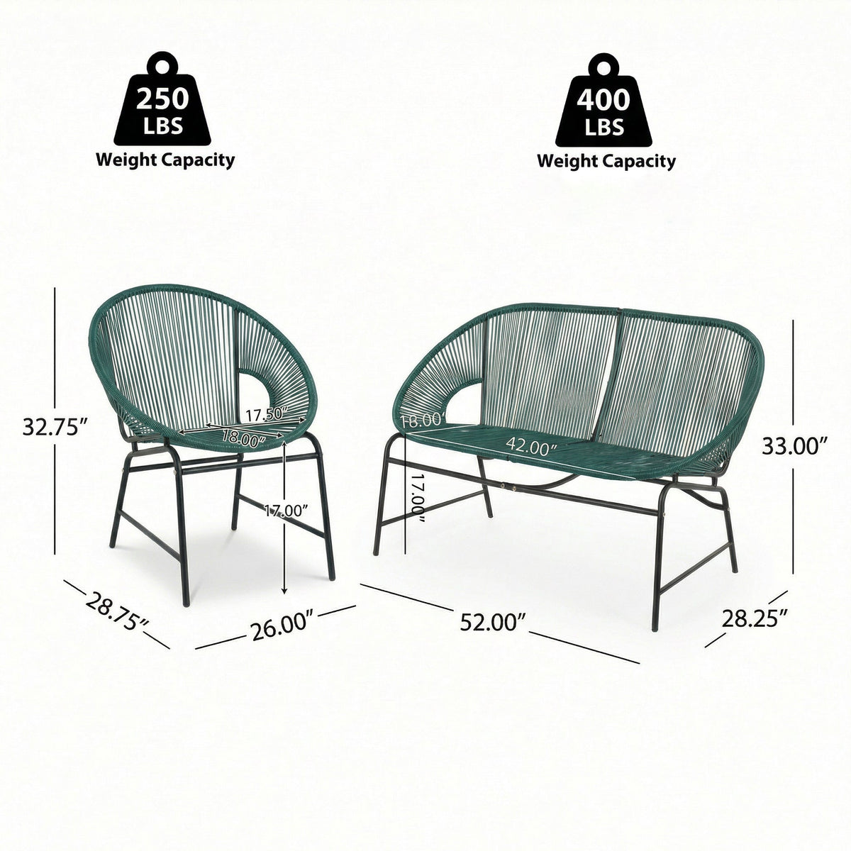 Nusa Outdoor Patio Wicker 3-Pcs Chat Set
