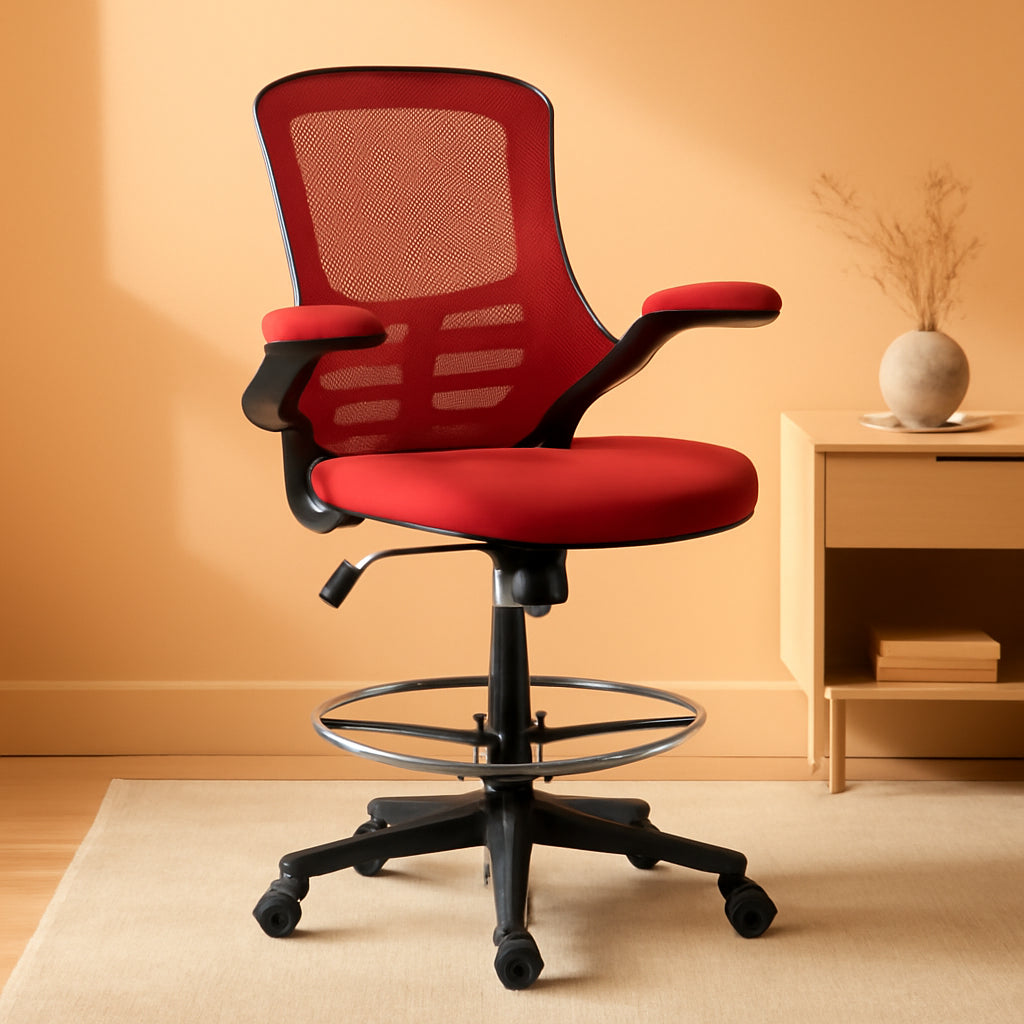 Kelista Red Mid Back Swivel Office Chair With Flip Armrests